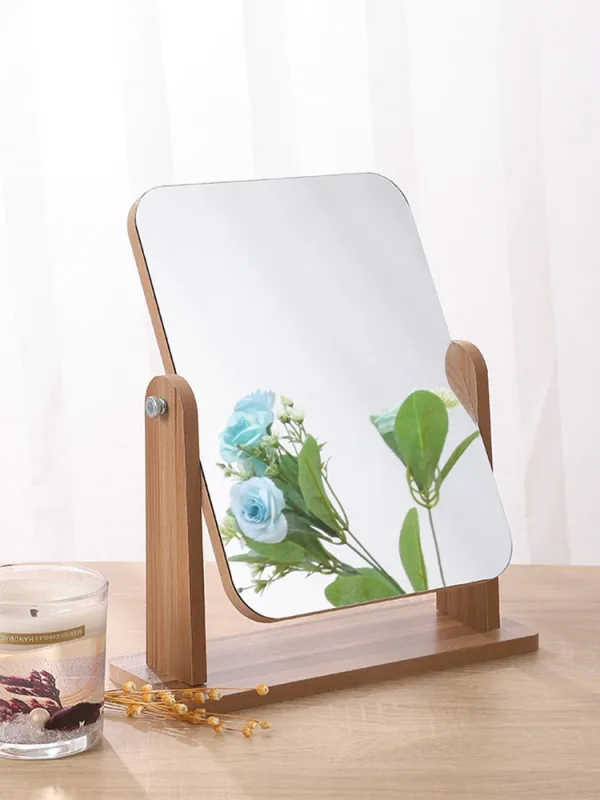 Auténtico y Brillante Espejo de Tocador con Soporte de Madera Natural