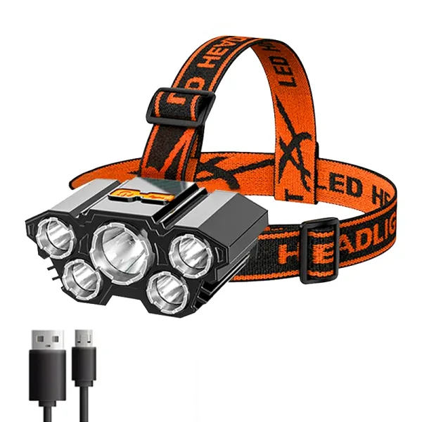Imagen Del Producto Linterna Frontal Recargable De 5 Led Ingenioso Y Potente | Compra Online En Tiendafiable