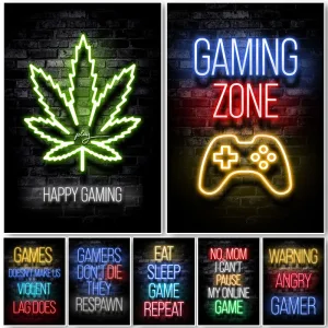 Pósteres De Pared De Neón Estilo Gamer: Nuevo Decoración Ideal Para Amantes De Videojuegos