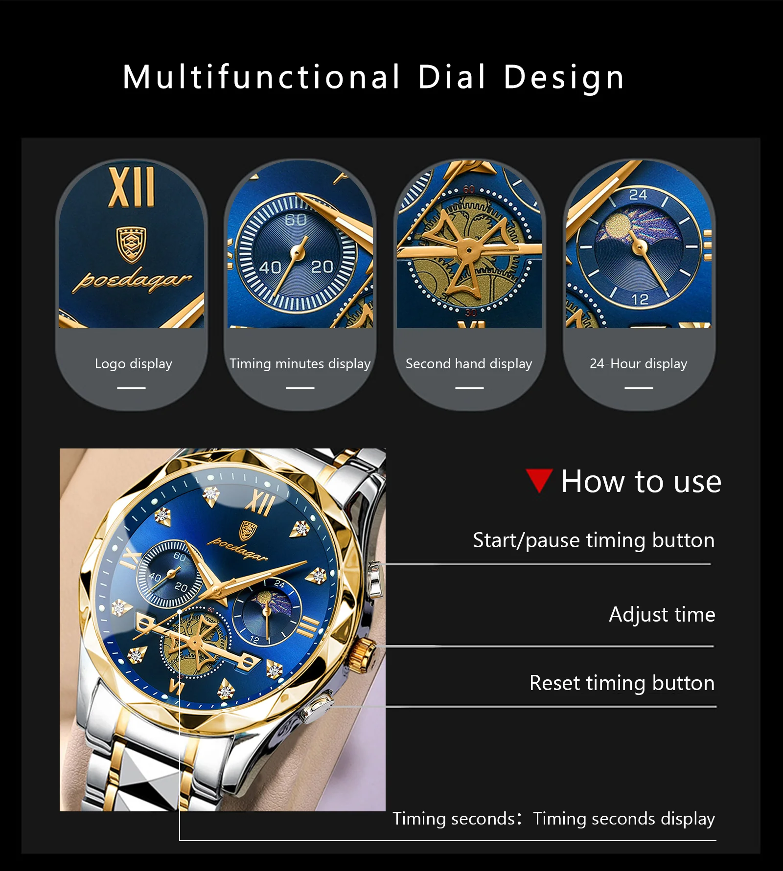 Fabuloso Reloj De Acero Inoxidable Elegante Para Hombres