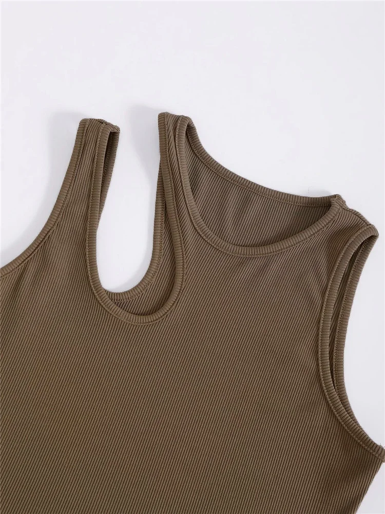 Espléndido Camiseta Sin Mangas De Punto De Canalé Para Mujer