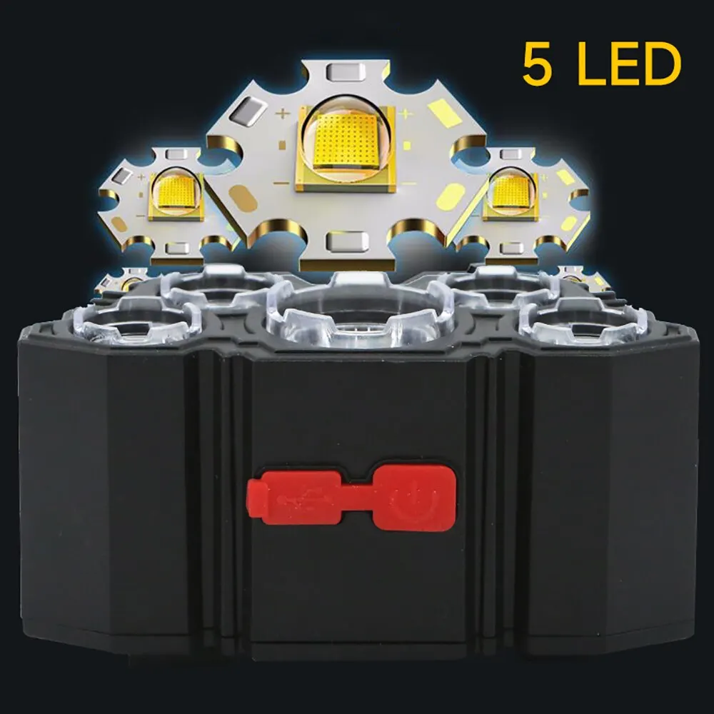 Linterna Frontal Recargable de 5 LED Ingenioso y Potente