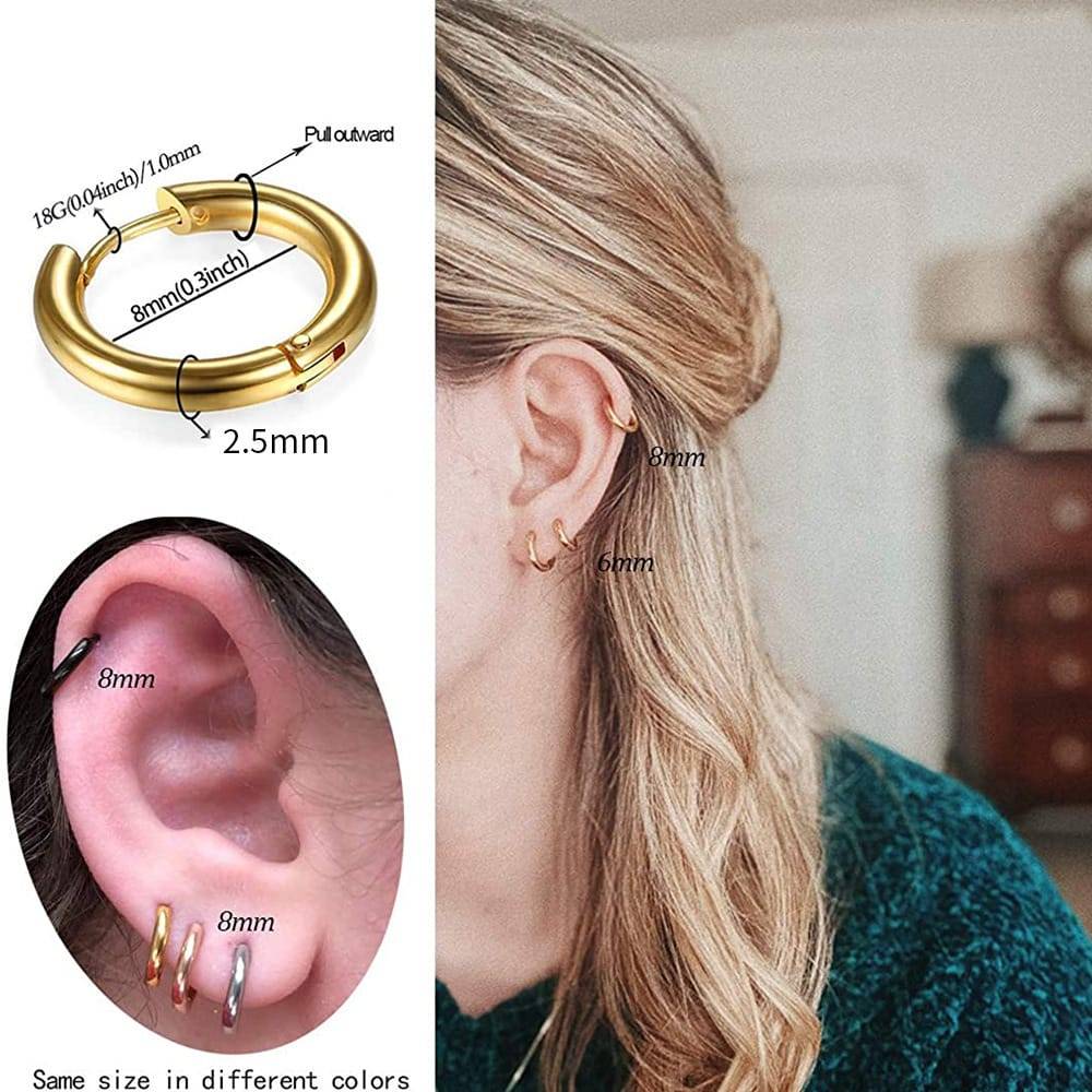 Genial Pendientes de aro pequeños de acero inoxidable