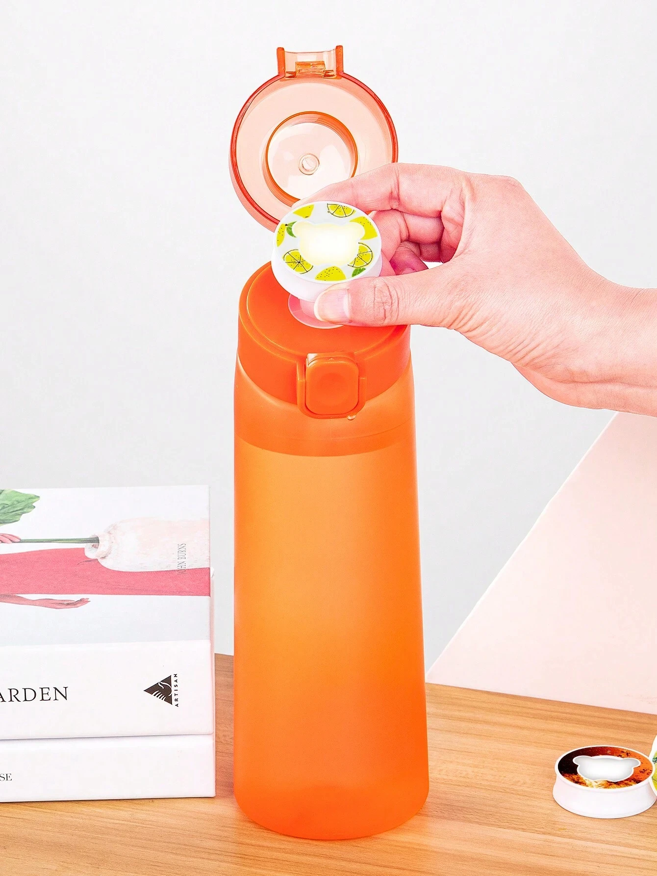 botella de agua con aire y 1 cápsula de sabor aleatorio, portátil, con pajita