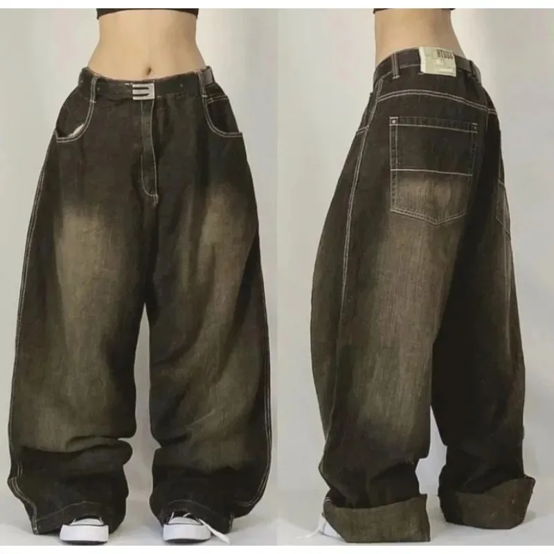 Pantalones holgados con letras bordadas esencial para mujer