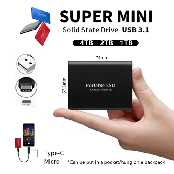 Imagen del producto Disco duro portátil SSD Original de 1TB USB3. para teléfono/Loptop/Mac/PC | Compra online en Tiendafiable