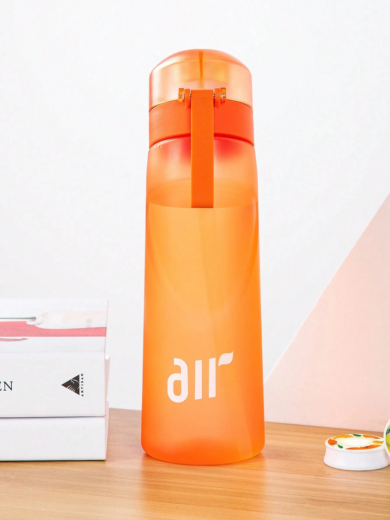 botella de agua con aire y 1 cápsula de sabor aleatorio, portátil, con pajita