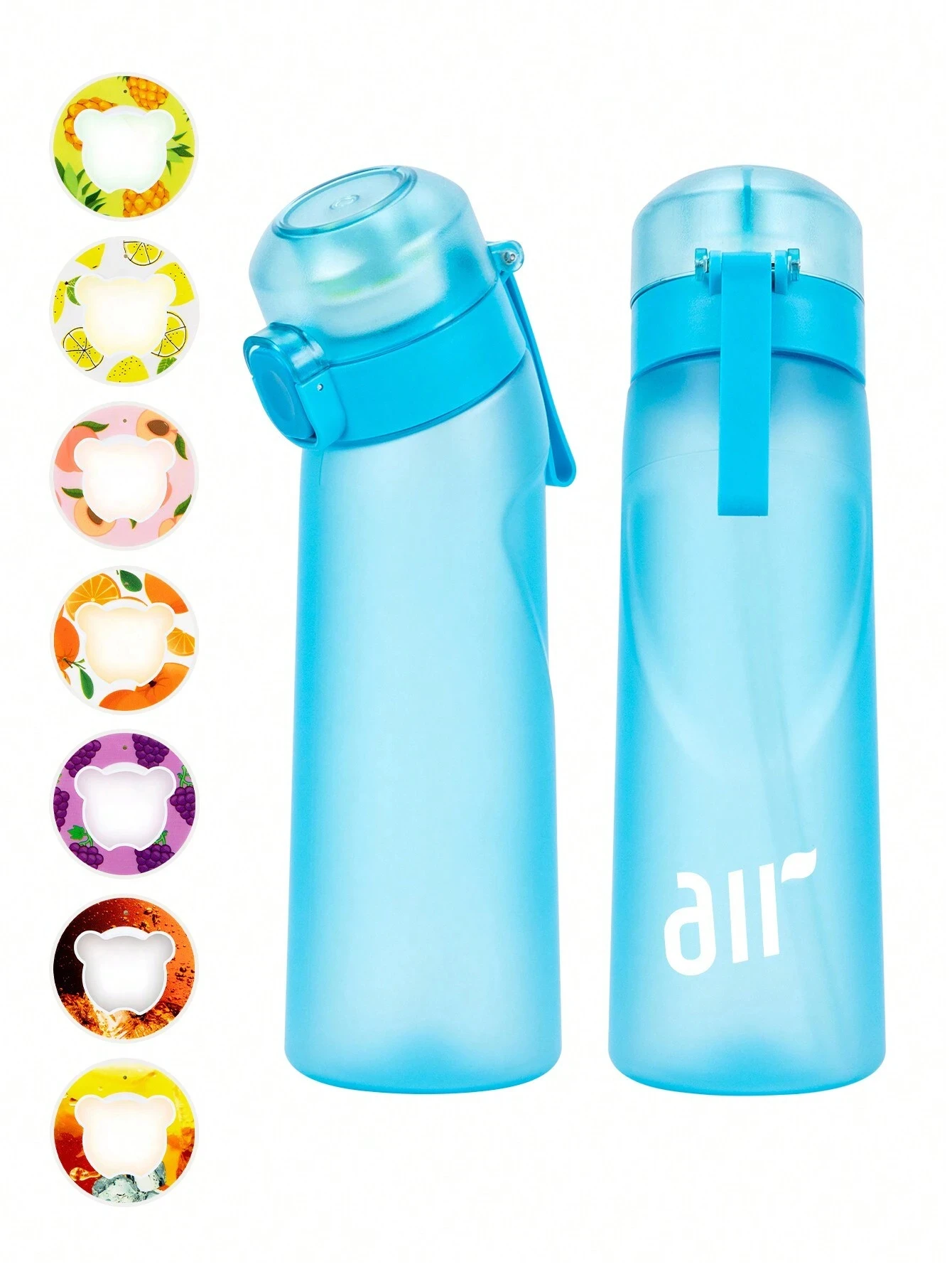 botella de agua con aire y 1 cápsula de sabor aleatorio, portátil, con pajita