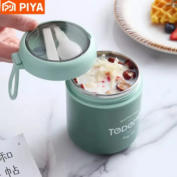 Imagen Del Producto Fiambrera De Acero Inoxidable Con Cuchara, Contenedor Térmico Para Alimentos | Compra Online En Tiendafiable