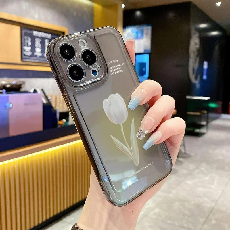 Funda De Teléfono De Tulipan Para Iphone, Funda Transparente A Prueba De Golpes