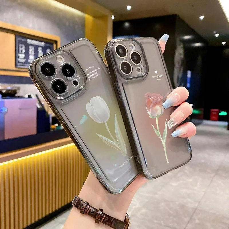 Funda De Teléfono De Tulipan Para Iphone, Funda Transparente A Prueba De Golpes