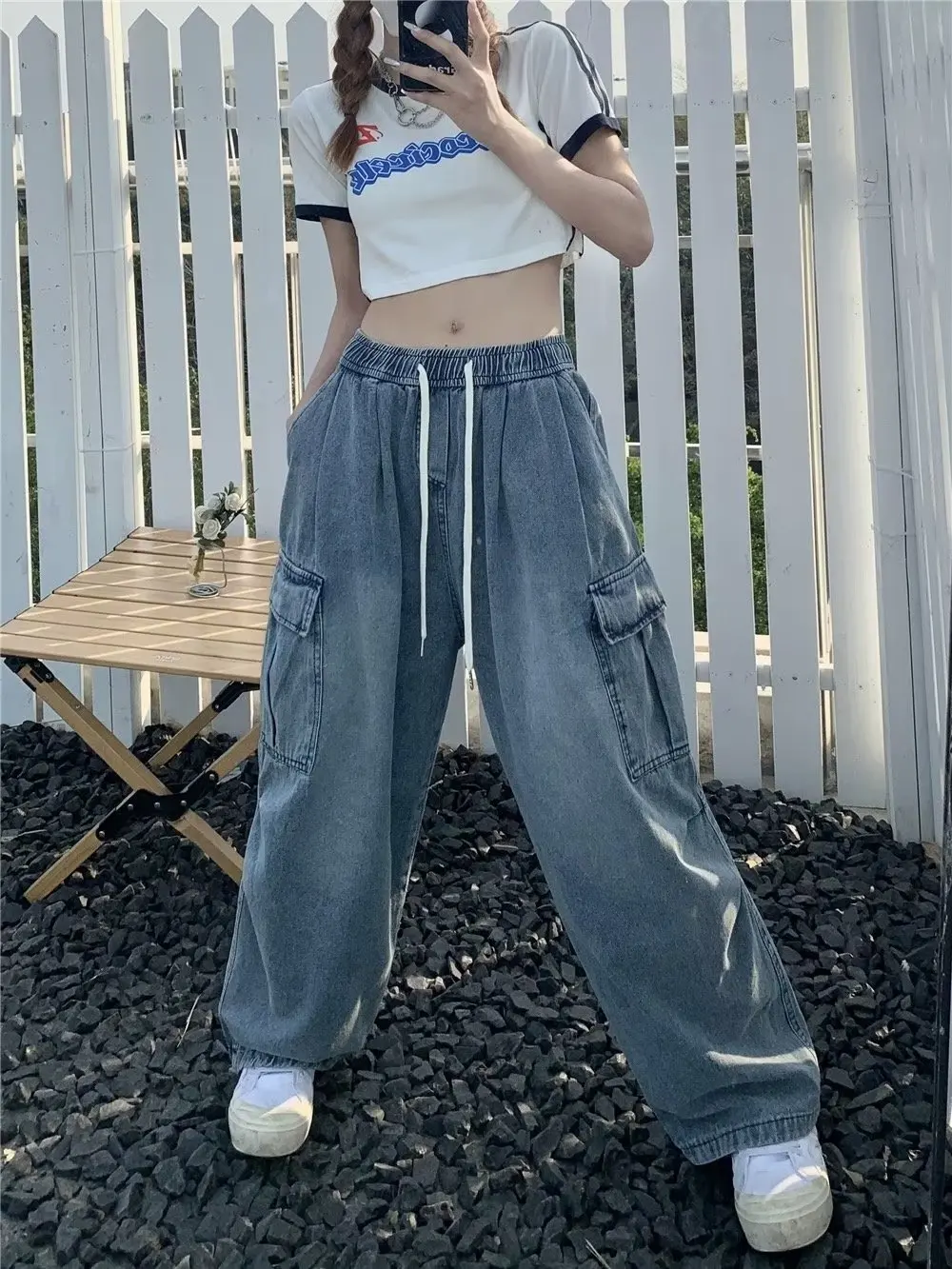 Pantalones vaqueros de pierna recta estilo Retro para mujer