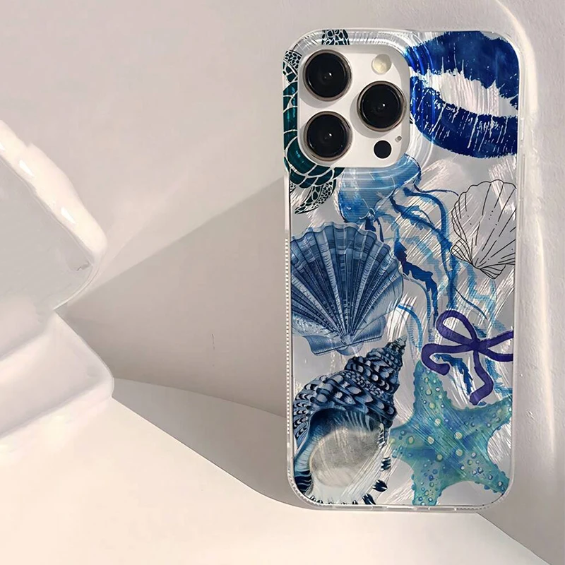 Funda de teléfono con diseño de playa y paisaje costero para iPhone 15 16 14 13 12 11 Pro Max