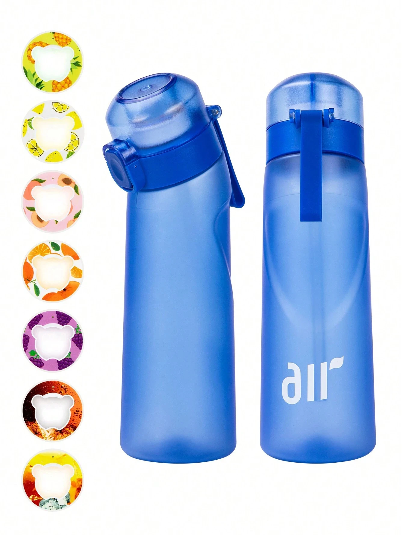 botella de agua con aire y 1 cápsula de sabor aleatorio, portátil, con pajita