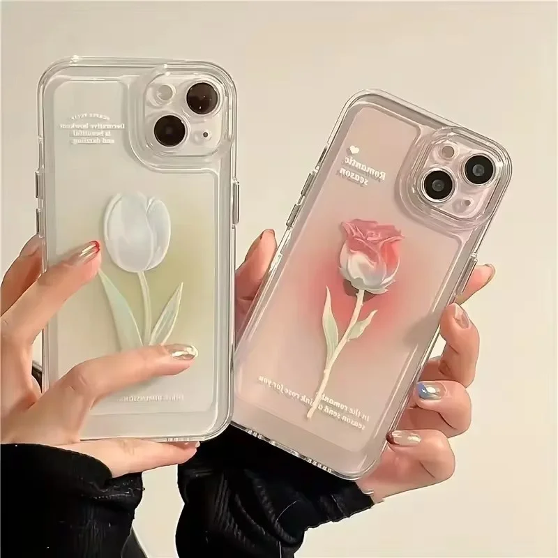 Funda De Teléfono De Tulipan Para Iphone, Funda Transparente A Prueba De Golpes