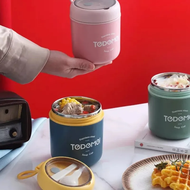 Fiambrera De Acero Inoxidable Con Cuchara, Contenedor Térmico Para Alimentos Fiambrera De Acero Inoxidable Con Cuchara, Contenedor Térmico Para Alimentos