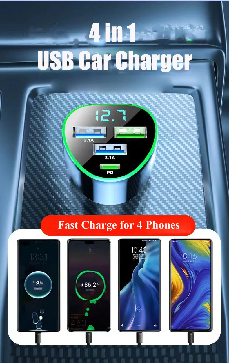 Uyuxio-Cargador De Teléfono 4 En 1 Para Coche