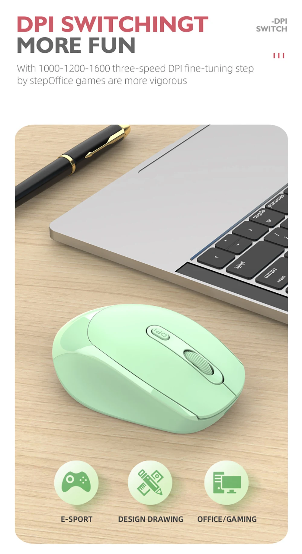 Ratón silencioso inalámbrico adecuado para juegos Esports de oficina de negocios Bluetooth