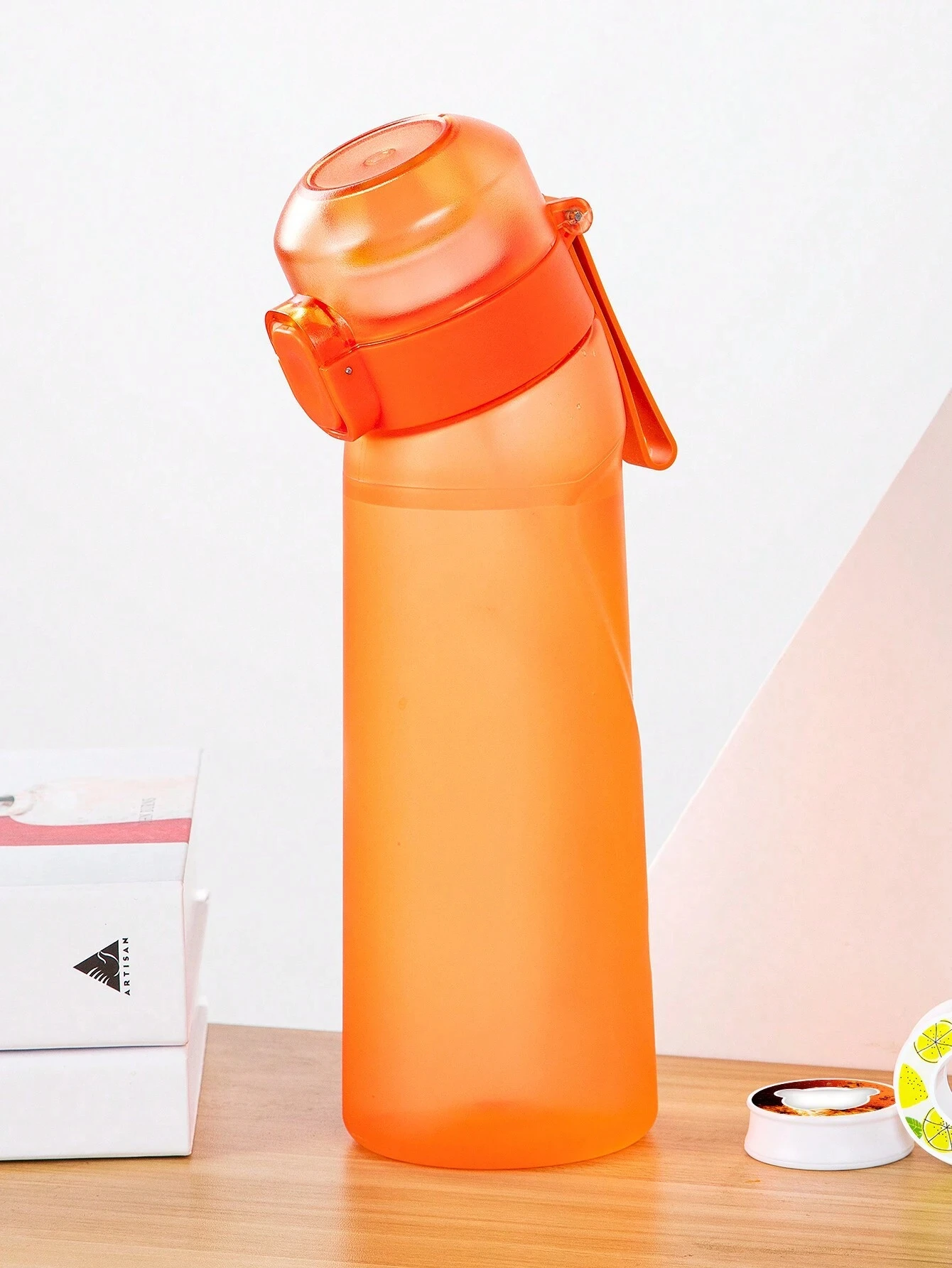 botella de agua con aire y 1 cápsula de sabor aleatorio, portátil, con pajita