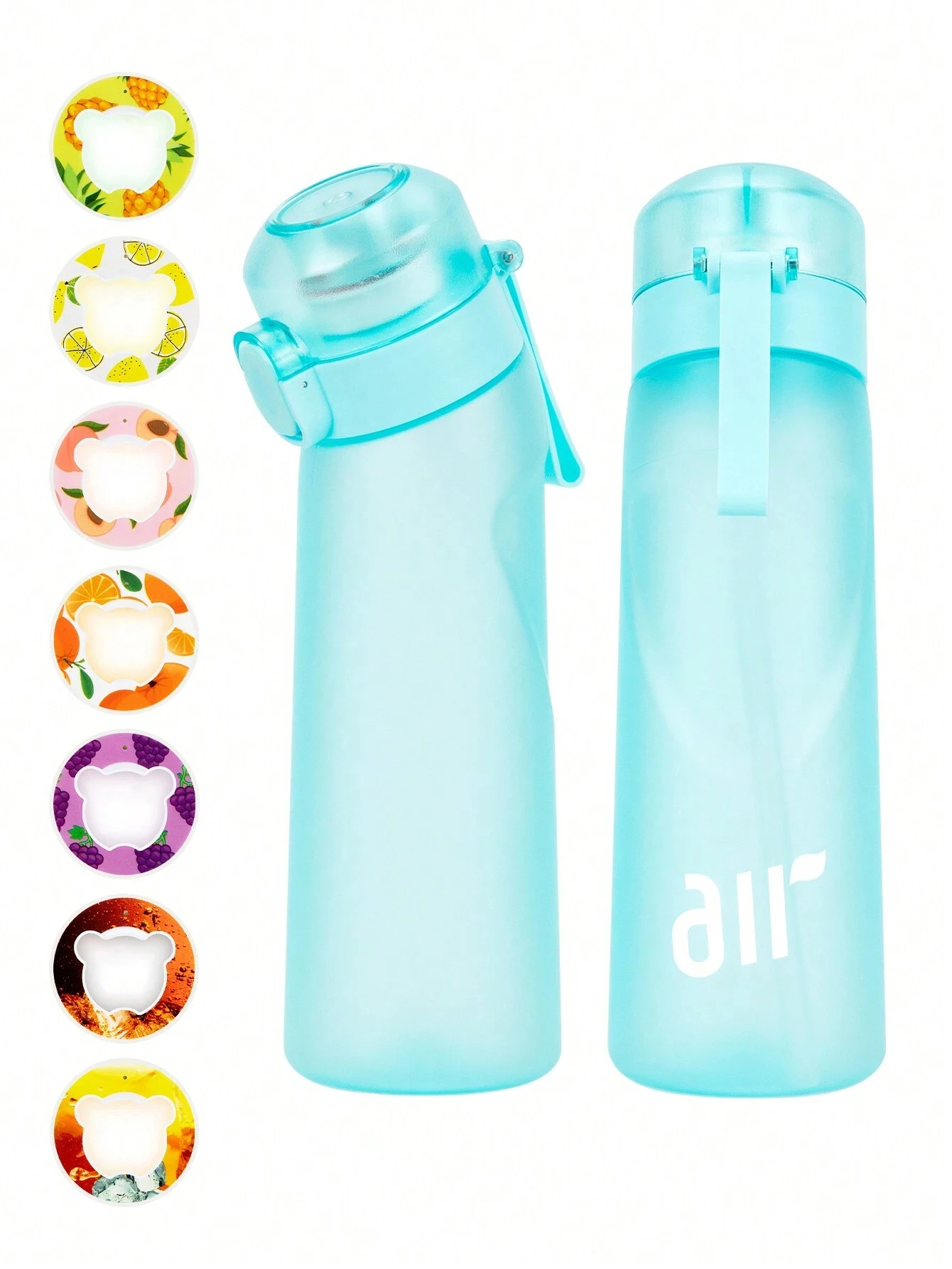 botella de agua con aire y 1 cápsula de sabor aleatorio, portátil, con pajita