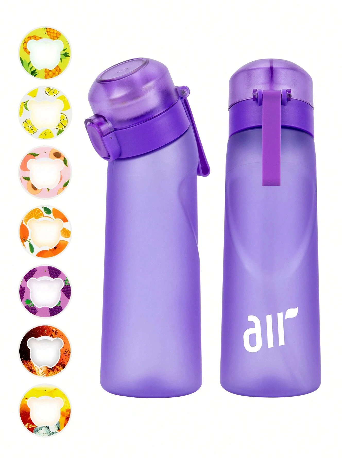 botella de agua con aire y 1 cápsula de sabor aleatorio, portátil, con pajita