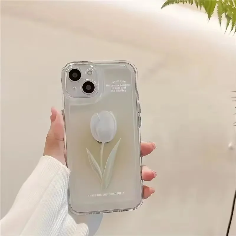 Funda De Teléfono De Tulipan Para Iphone, Funda Transparente A Prueba De Golpes