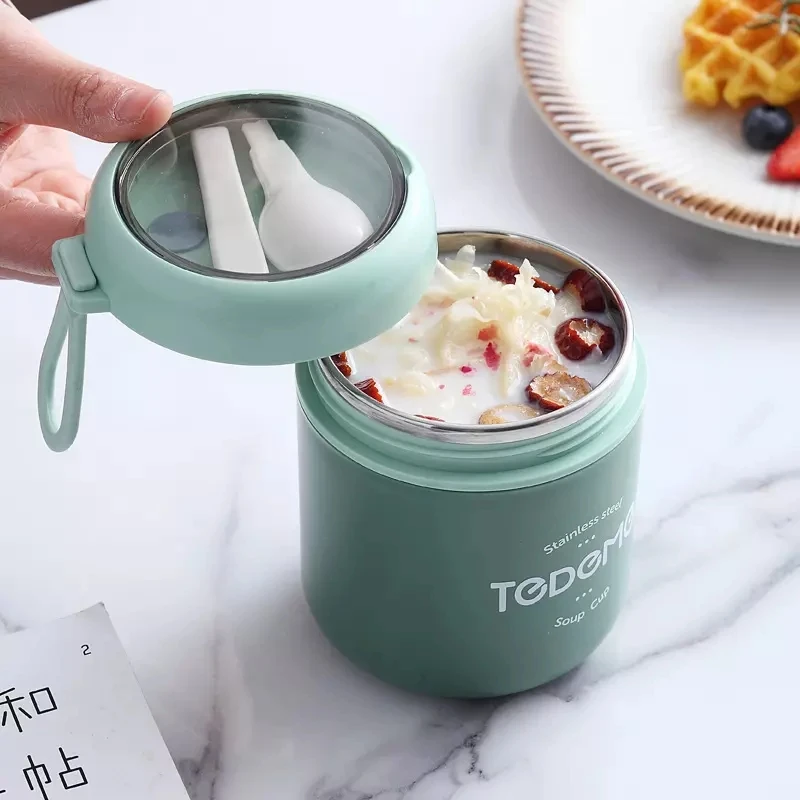 Fiambrera De Acero Inoxidable Con Cuchara, Contenedor Térmico Para Alimentos Fiambrera De Acero Inoxidable Con Cuchara, Contenedor Térmico Para Alimentos