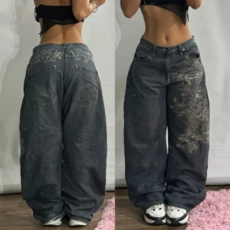 Pantalones holgados con letras bordadas esencial para mujer