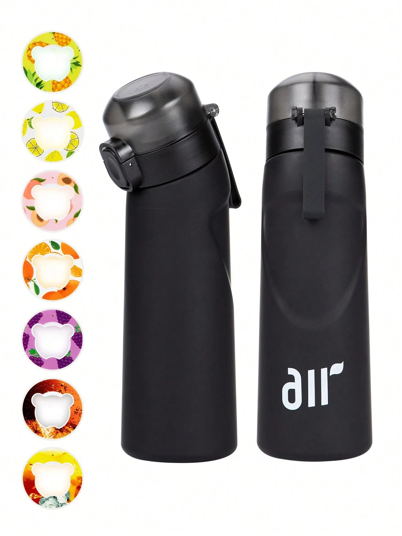 botella de agua con aire y 1 cápsula de sabor aleatorio, portátil, con pajita