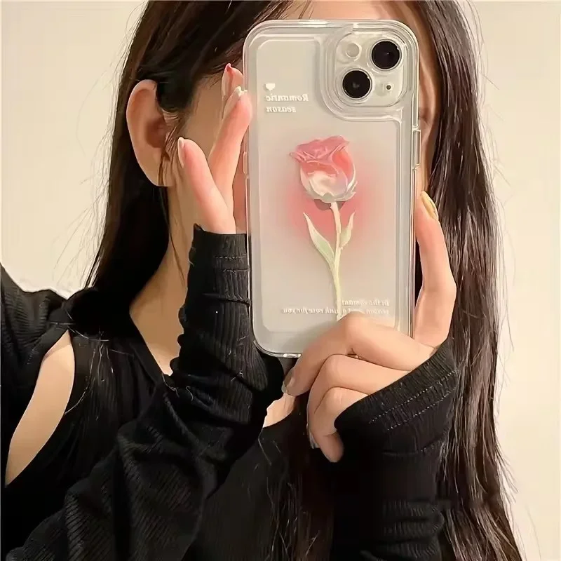 Funda De Teléfono De Tulipan Para Iphone, Funda Transparente A Prueba De Golpes