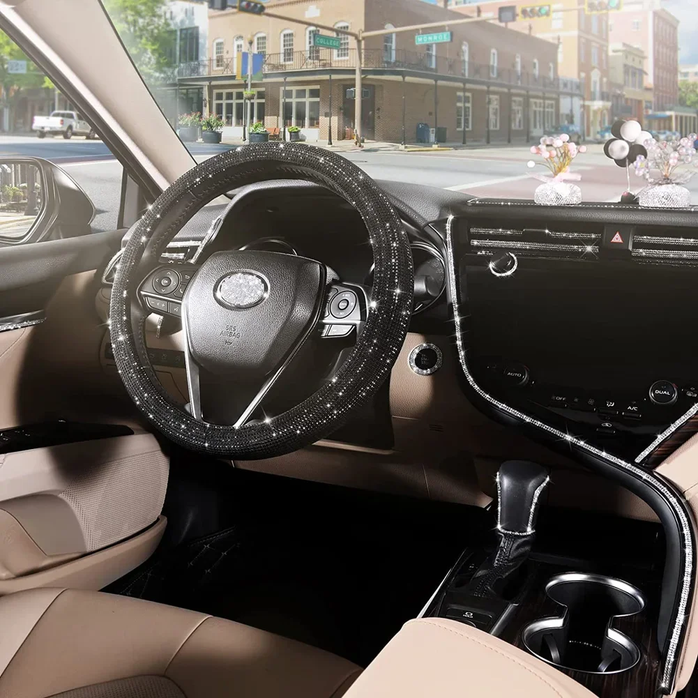 Funda para volante de coche de cristal con diamantes de imitación