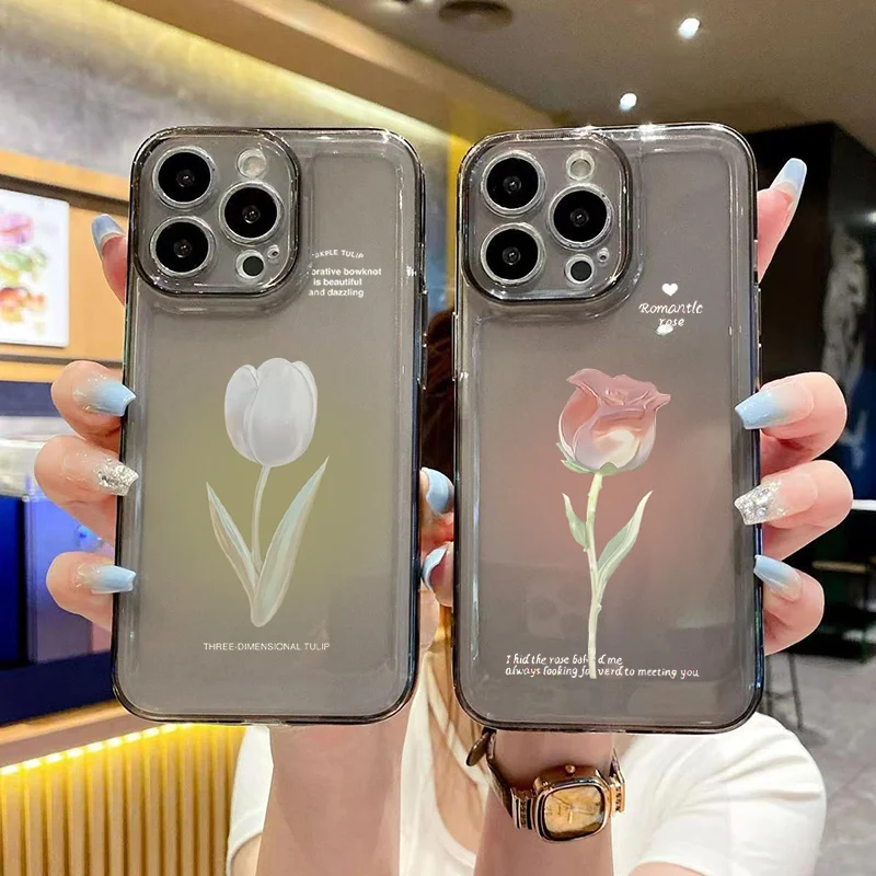 Funda De Teléfono De Tulipan Para Iphone, Funda Transparente A Prueba De Golpes