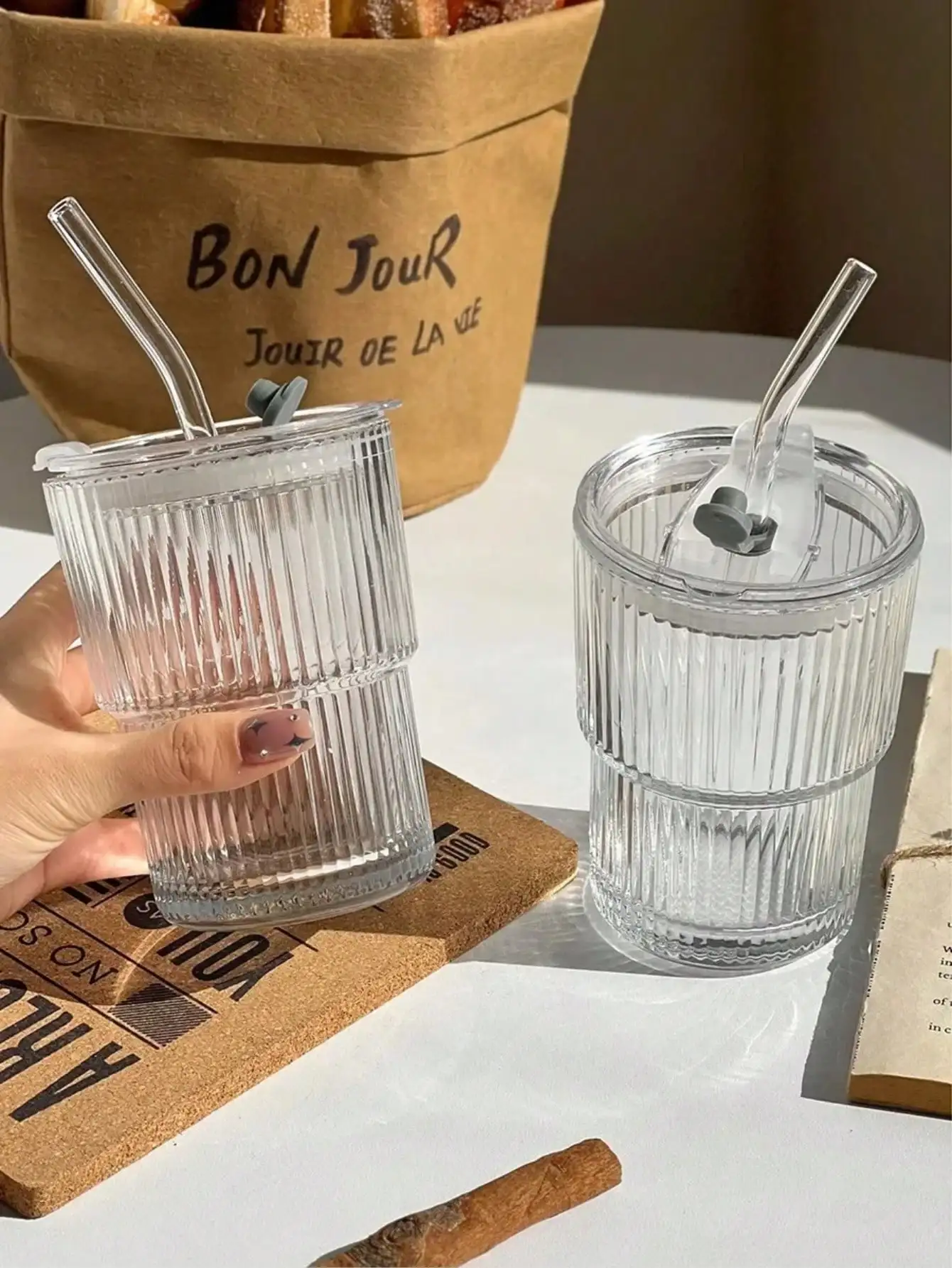 Taza De Cristal De Rayas Verticales