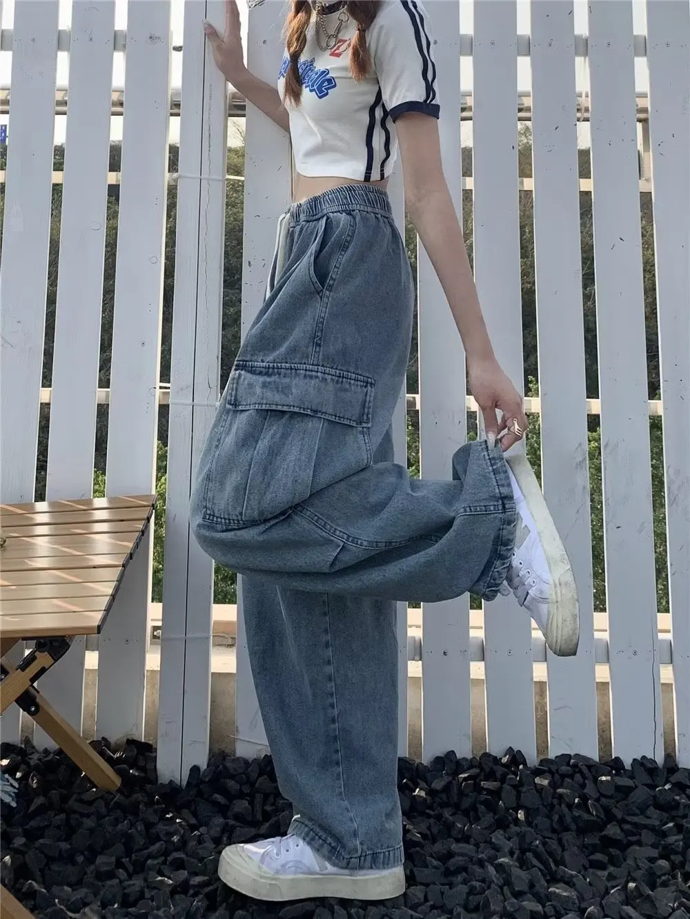Pantalones vaqueros de pierna recta estilo Retro para mujer