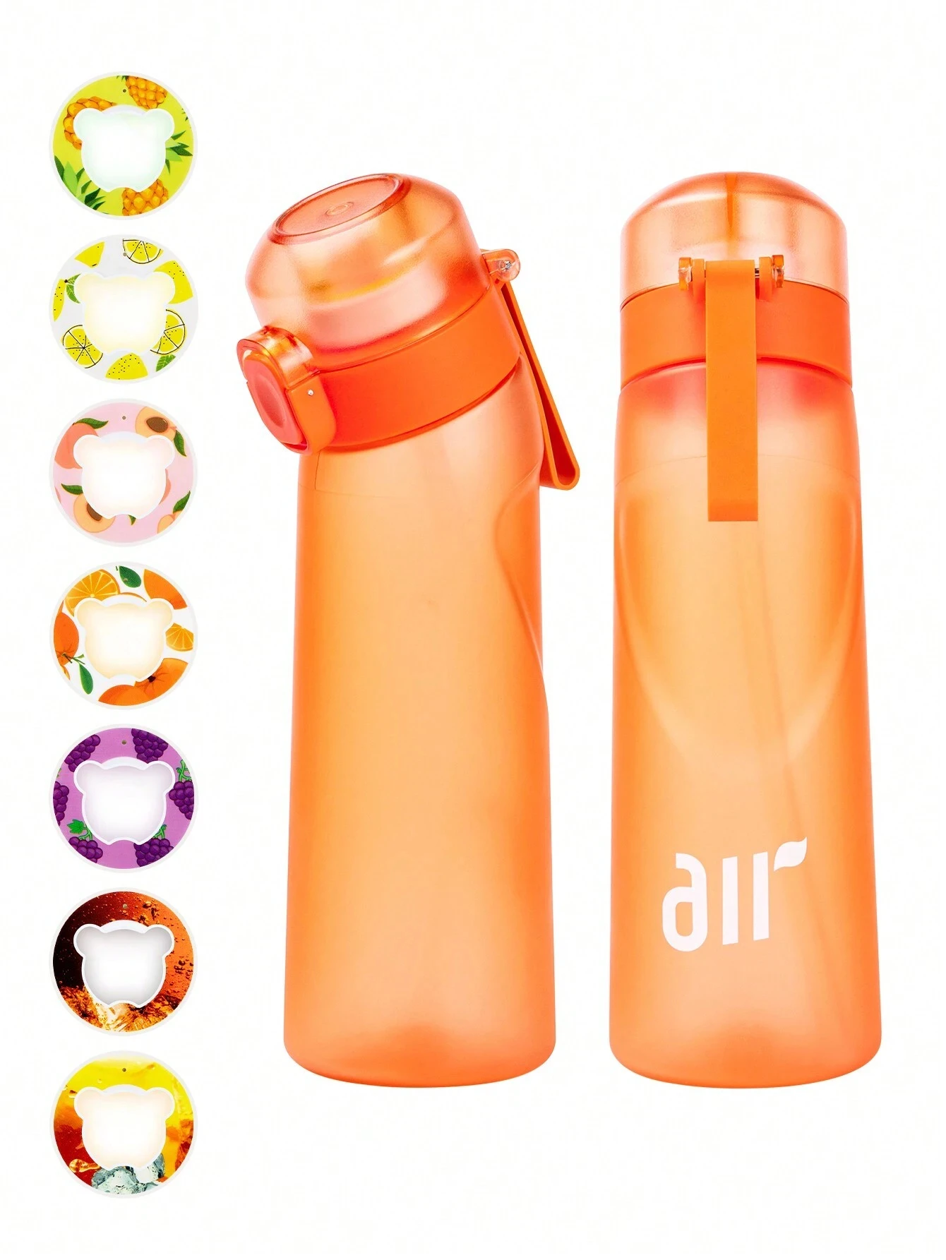 botella de agua con aire y 1 cápsula de sabor aleatorio, portátil, con pajita