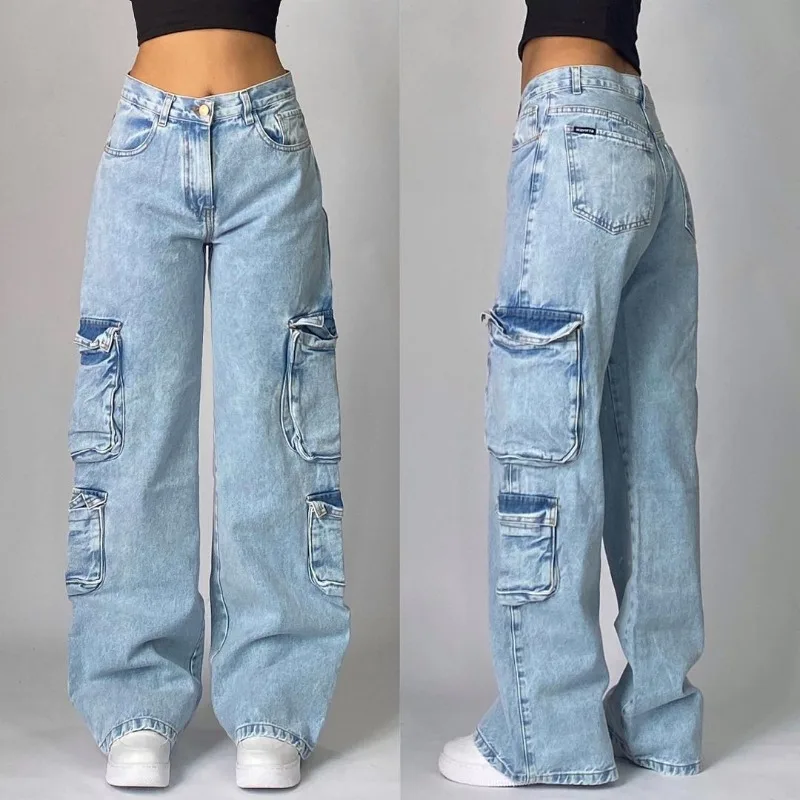 Pantalones holgados con letras bordadas esencial para mujer