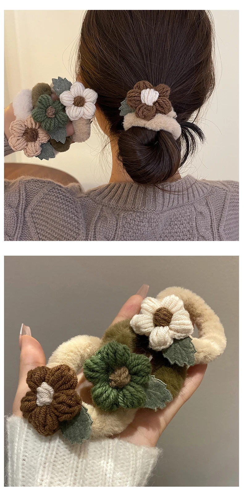 Coleteros Elásticos De Felpa Con Flores Para Niña