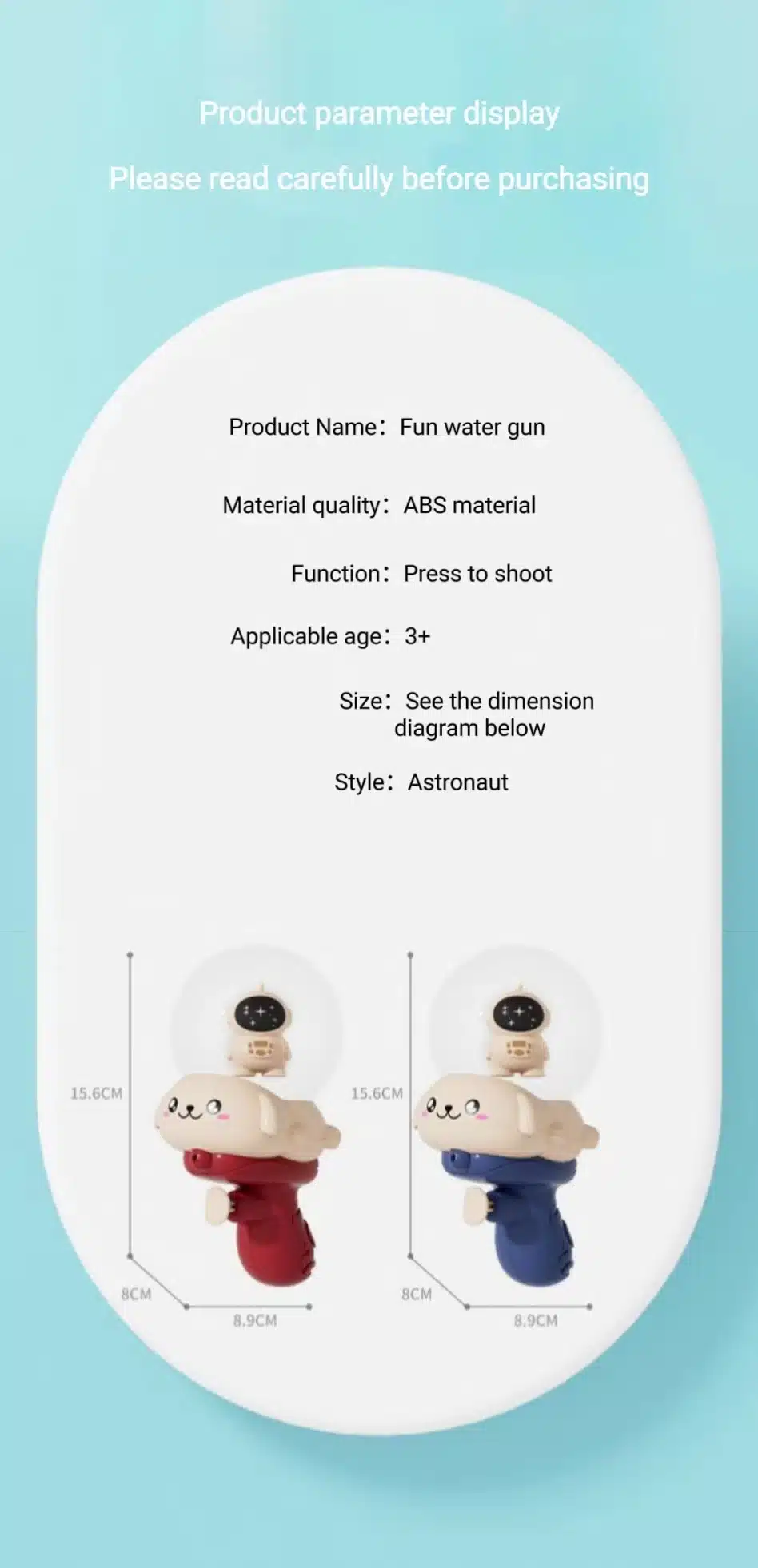 Pistola de agua pequeña de dibujos animados para niños