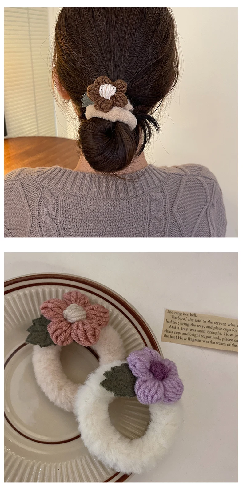 Coleteros Elásticos De Felpa Con Flores Para Niña