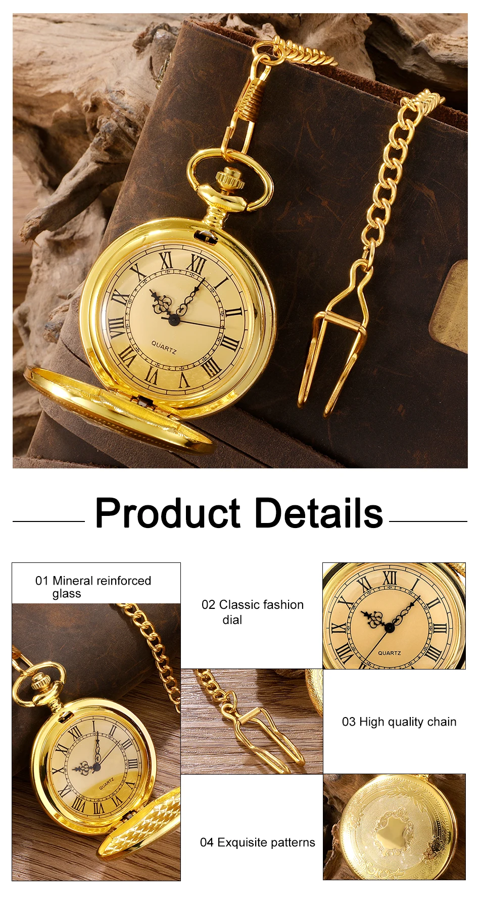 Elegante Reloj de Bolsillo de Cuarzo con Encanto de Números Romanos