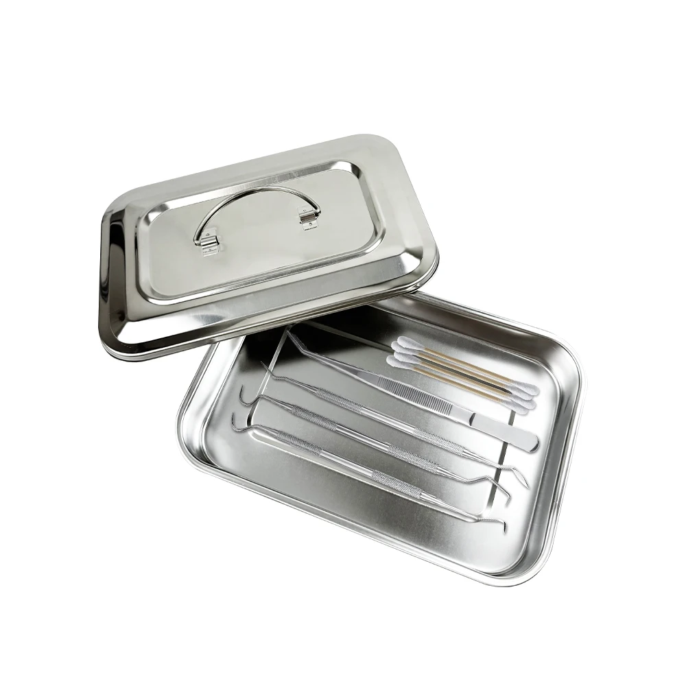 Bandeja Dental con tapa, caja de desinfección de acero inoxidable