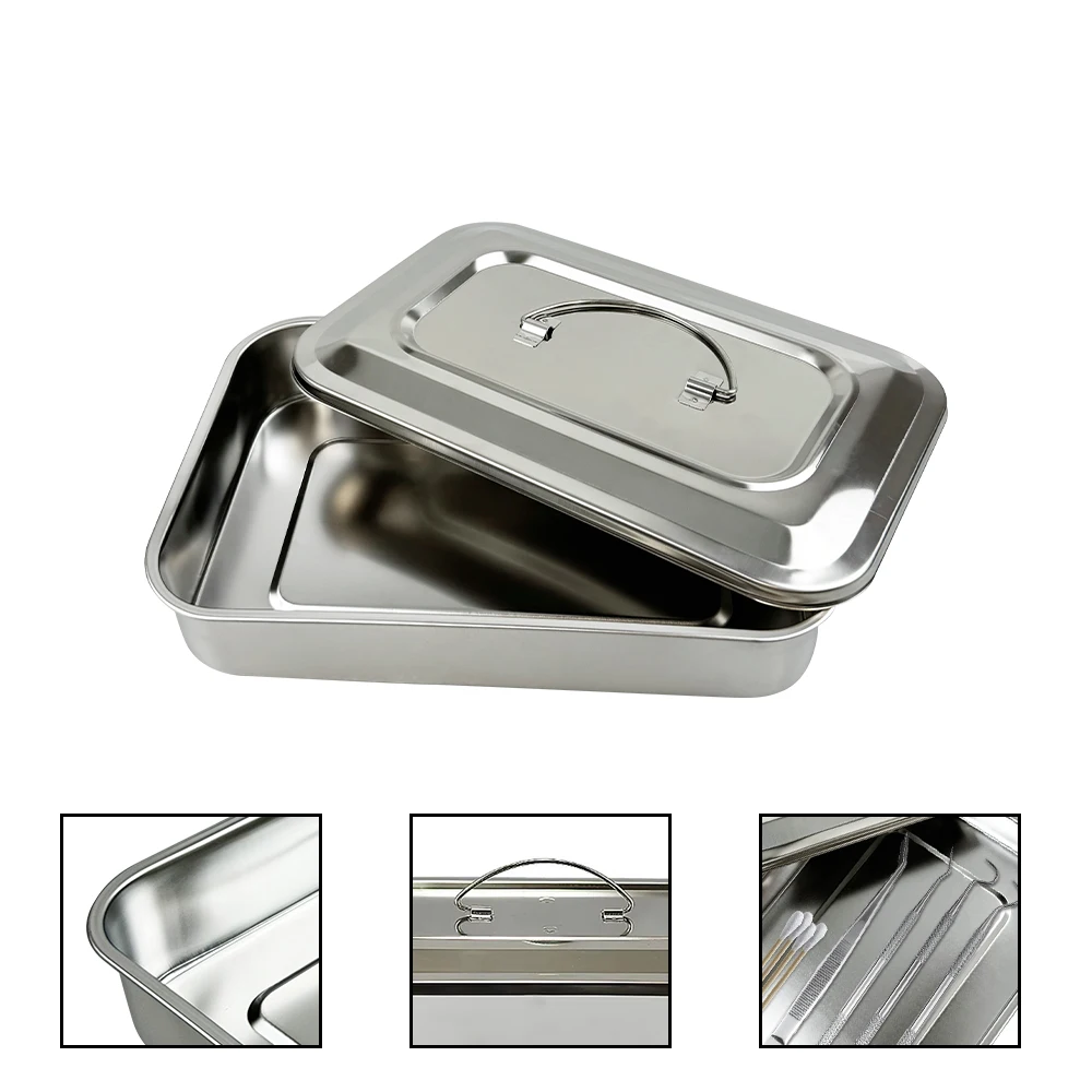 Bandeja Dental con tapa, caja de desinfección de acero inoxidable