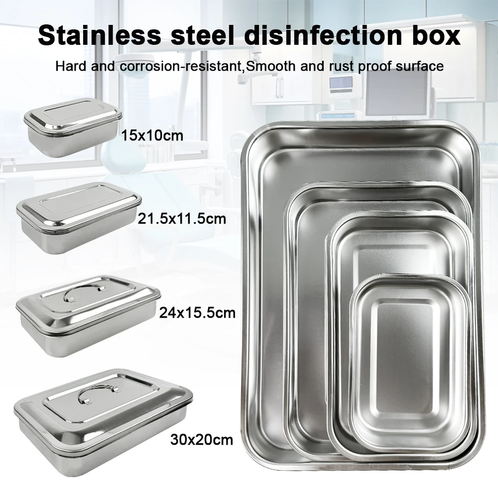 Bandeja Dental con tapa, caja de desinfección de acero inoxidable