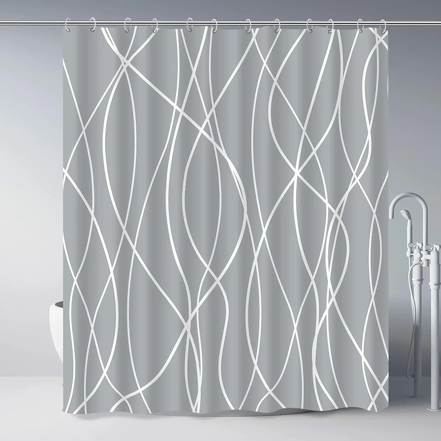 Cortina De Ducha De Baño Moderna A Rayas En Blanco Y Negro Cortina De Ducha De Baño Moderna A Rayas En Blanco Y Negro